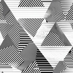 Abstract Geometric Pattern with Triangles and Stripes in Black and White Creating Visual Depth and Texture
