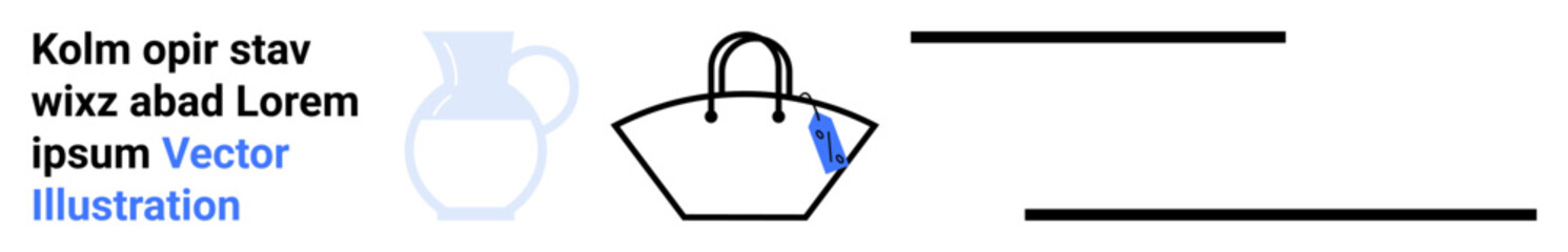 Handbag with handle and price tag, adjacent to a faint vase outline. Ideal for shopping, fashion, retail branding, e-commerce, marketing, discounts minimalist design. Perfect flat landing page