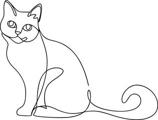 Elegant OneLine Drawing of a Sitting Domestic Cat