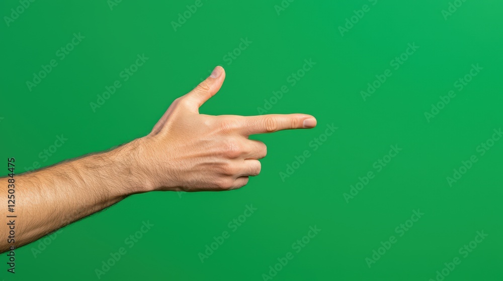 Poster hand gesture pointing towards green background for communication