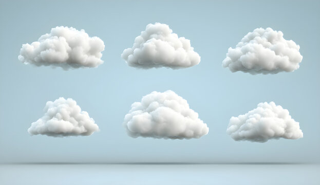 3D vector realistic cloud set isolated on a white background, hyperrealistic 