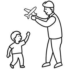  Father and child playing with a toy airplane