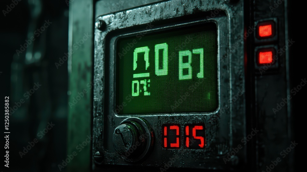 Aufkleber vintage time display device with green readout and red numbers