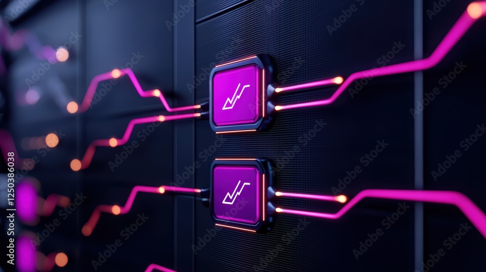 Poster futuristic data visualization interface with neon elements