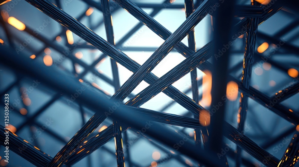 Poster abstract network structure with glowing blue and orange lines
