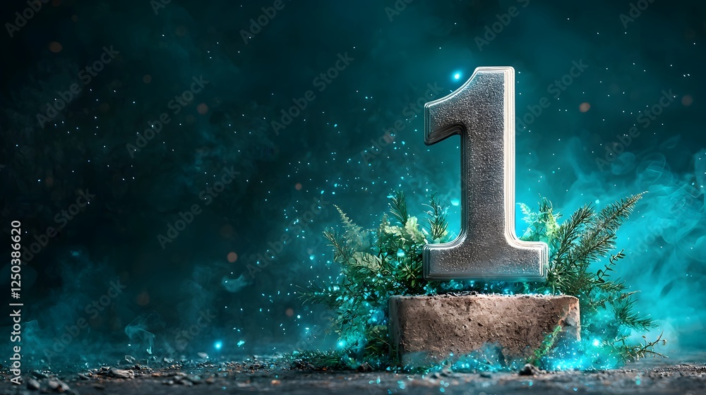 Aufkleber glowing digital countdown number one with sparkling lights futuristic 3d render for new year s eve e