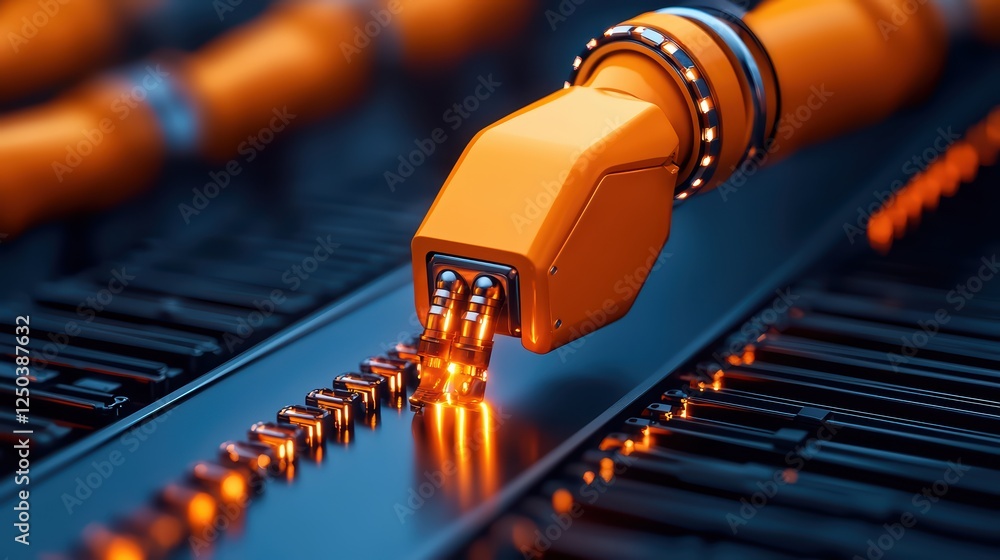 Aufkleber advanced robotic arm with orange gripper assembly line automation