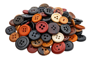 A vibrant collection of assorted buttons in various colors and sizes, ideal for crafting and sewing projects, isolated on a white background.