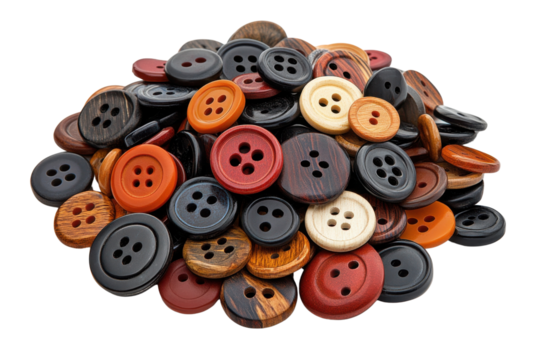A vibrant collection of assorted buttons in various colors and sizes, ideal for crafting and sewing projects, isolated on a white background.