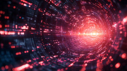 Obraz premium Abstract Digital Tunnel Red Neon Glowing Lines Technology Background Futuristic Data Stream Network 