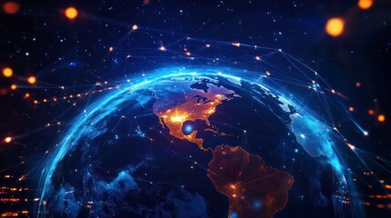 digital world globe centered on usa concept of global network and connectivity on earth data transfer and cyber technology information exchange.illustration