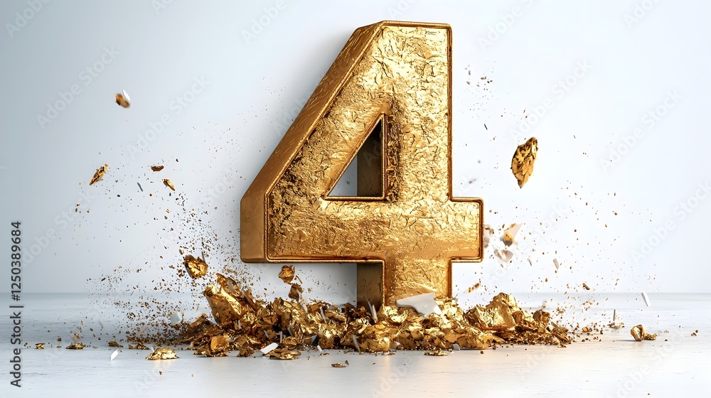 Poster striking golden 3d number 4 design with elegant metallic texture dimensional shadow effects and a bo
