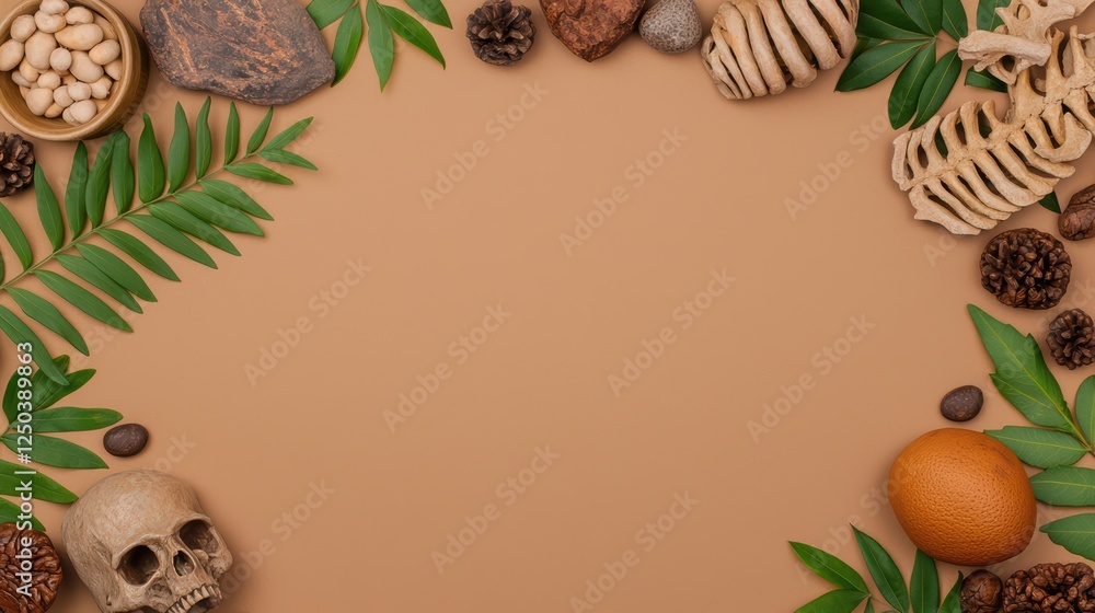 Poster natural elements and rustic textures on brown background for design