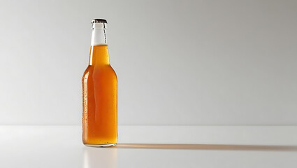 Beer bottle and glass with beer on a white background