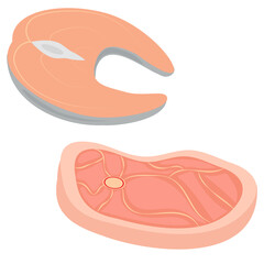 piece of meat, tuna meat, slice of meat in vector illustration.
