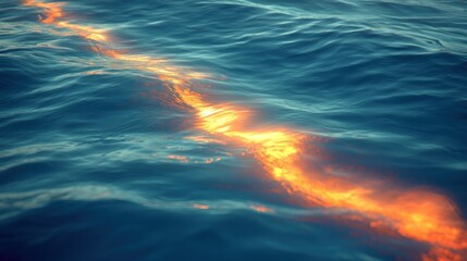 Obraz premium Sunset reflection, ocean water, ripple, golden light, background waves, travel brochure