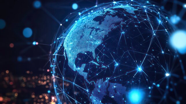 digital world globe centered on usa concept of global network and connectivity on earth data transfer and cyber technology information exchange.illustration