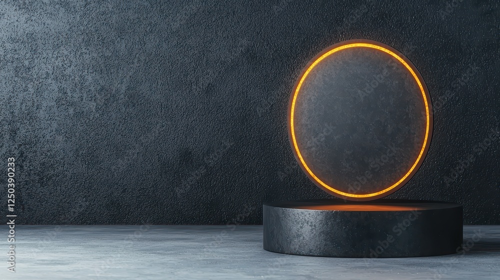 Poster floating circular object with glowing edge against dark background