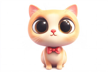 Obraz premium cute cartoon cat wearing a red bow tie 3d render