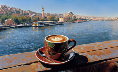 cup of coffee on the pier