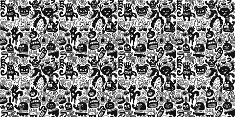 Cartoon hand-drawn doodles on the subject of summer holidays theme seamless pattern