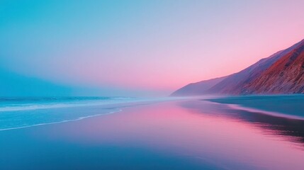 Fototapeta premium Serene sunset reflection coastal beach landscape tranquil setting peaceful view natural beauty