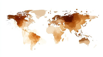 Watercolor world map, brown tones, global, background, design
