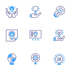 Innovation icon set. Bold line style. Duotone colors. Editable stroke. solution, artificialintelligence, knowledge, idea, innovation, presentation, lightbulb, imagination