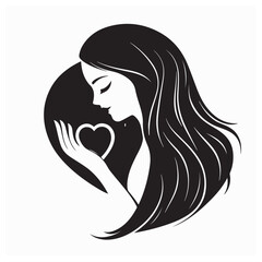 Beautiful girl with heart in hands Logo Design Vector on white background.