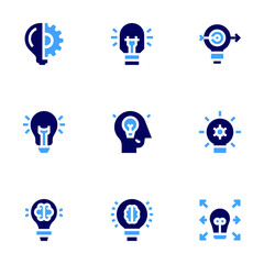 Innovation icon set. Bold style. Duotone colors. lightbulb, idea, goal, invention, intellectualproperty