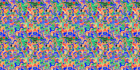 Cartoon hand-drawn doodles on the subject of summer holidays theme seamless pattern