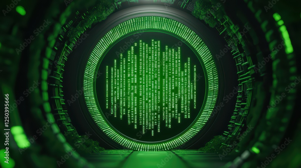 Poster futuristic green digital display with circuit elements and code