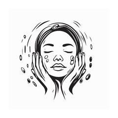 Girl washing face with soap Vector Image isolated on white background.