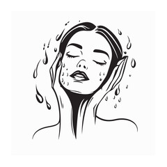 Girl washing face with soap Vector Image isolated on white background.