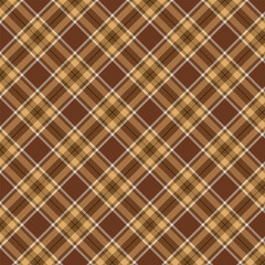 Plaid with twill weave repeat pattern.Gingham seamless pattern in brown.Checkered tartan Geometric graphic vector illustration background design for fabric and print.