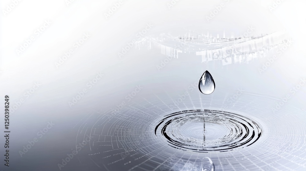Poster a single water droplet creating ripples on a smooth surface.