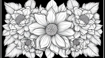 Fototapeta premium Intricate Black And White Floral Bouquet Illustration
