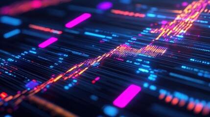 Fototapeta premium Abstract Digital Background with Colorful Data Streams and Light Effects
