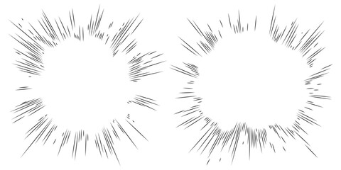Speed lines manga effect. Comic line element. Radial focus for comic effect. Motion and action focus flash strip lines for anime comic book.