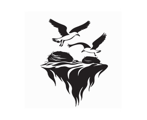 Fototapeta premium Two Storks Gracefully Flying Above Their Nest in a Stunning Vector Illustration of Wildlife Scene