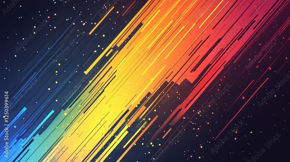 Poster dynamic diagonal lines with vibrant gradient and scattered dots background