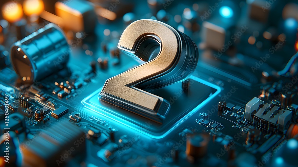 Poster futuristic 3d depicting an intricate digital circuit board filled with complex microchips processors