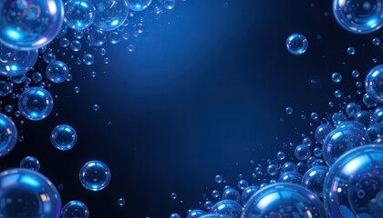 3D render of multiple translucent, iridescent bubbles floating against a gradient background with copy space, for product, cosmetic concept, and product background