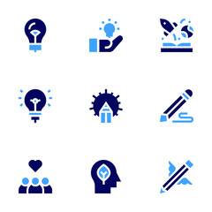Inspiration icon set. Bold style. Duotone colors. inspiration, lightbulb, solution, imagination