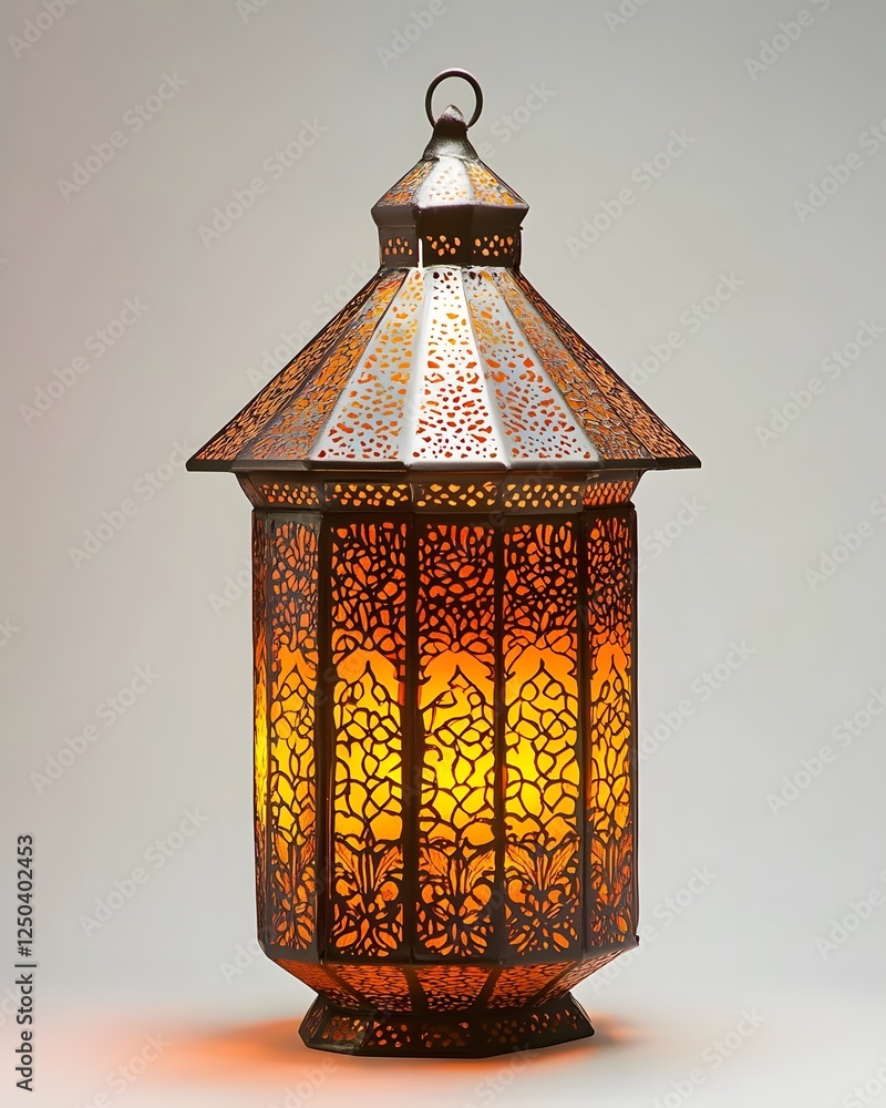 Poster ornate decorative lantern casting warm light, showcasing intricate patterns and design elements