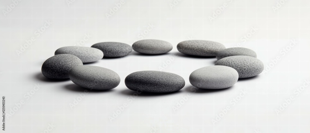 Poster smooth pebbles arranged in a perfect circle on a minimalist background