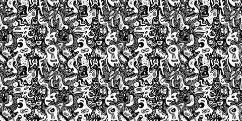 Cartoon hand-drawn doodles on the subject of summer holidays theme seamless pattern