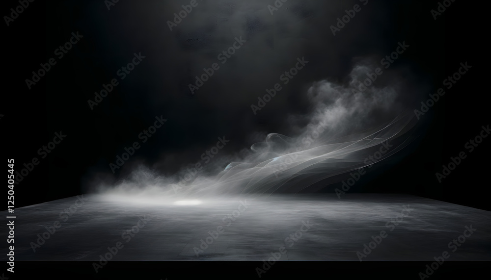 Poster a dimly lit room with a dramatic smoke effect, creating an ethereal and atmospheric scene with a mod