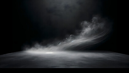 Fototapeta premium A dimly lit room with a dramatic smoke effect, creating an ethereal and atmospheric scene with a modern minimalist tone..