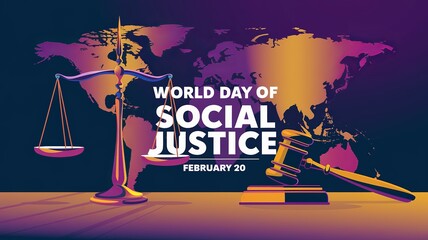 World Day of Social Justice, Vibrant design promoting fairness, equality, and justice across global communities.